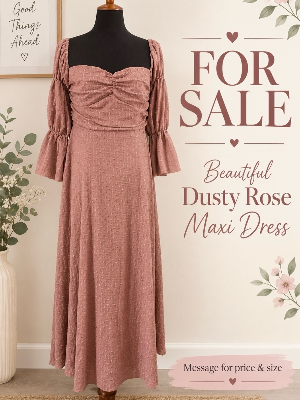 Dusty Rose Maxi Dress with Sweetheart Neckline